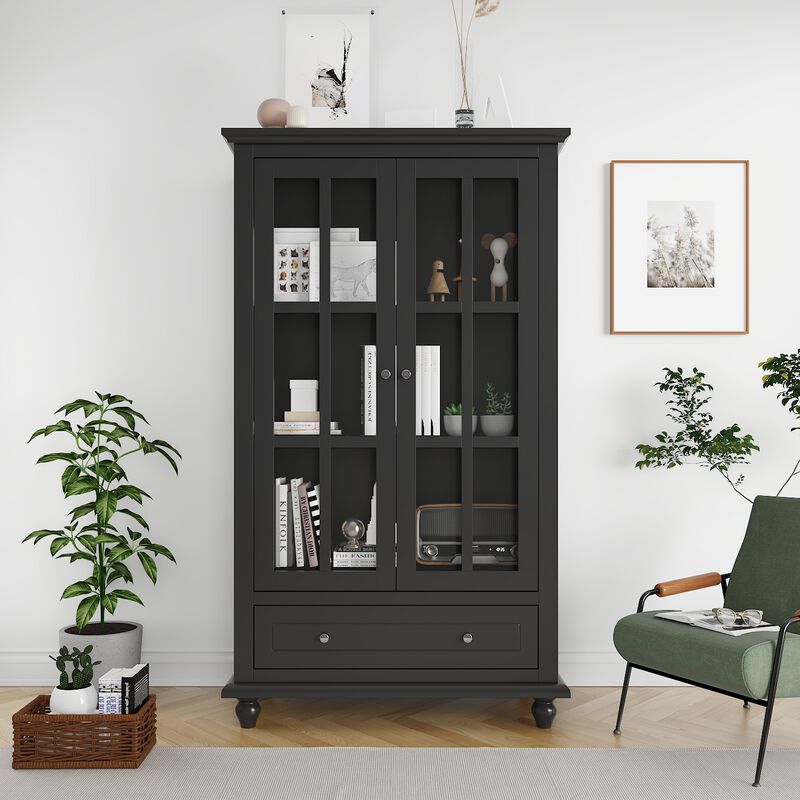 FUFU&GAGA Modern MDF Bookcase with 3 Shelves and Doors (31.5" W x 15.7" D x 55.1" H),Black