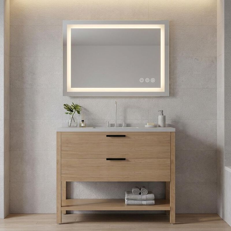 HomeRoots 27" Lighted Frameless Anti Fog Bathroom Vanity Mirror image number 1
