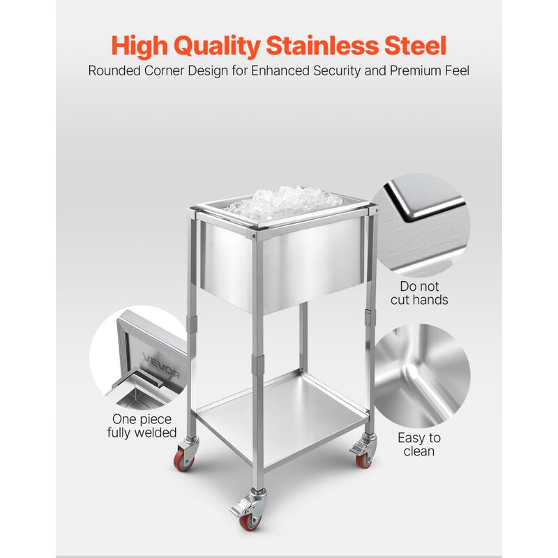 Rolling Ice Chest Cooler Cart 32.8Qt Stainless Steel Outdoor Trolley image number 6
