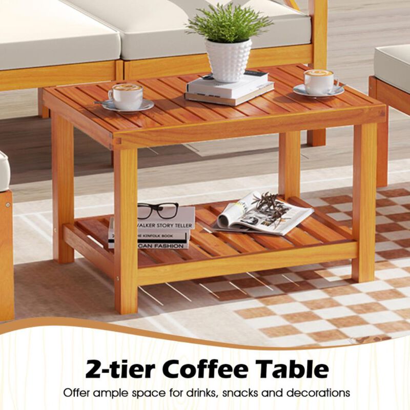 Hivvago 5 Pieces Acacia Wood Patio Lounge Chair Set with Ottomans and Cushions image number 3