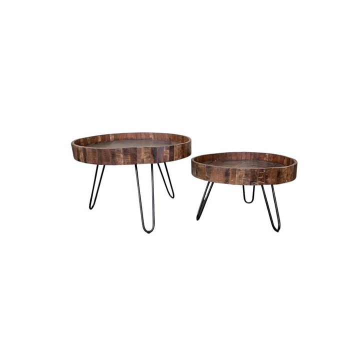 Set of 2 Solid Wood and Iron Round End Tables, Perfect for Living Room or Bedroom