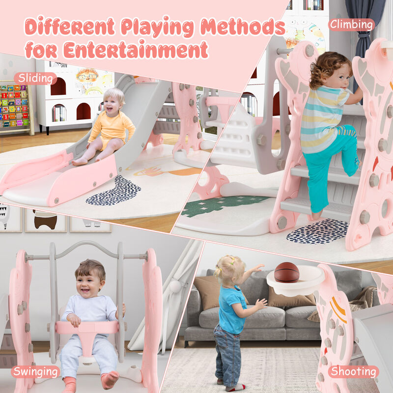 4-in-1 Slide and Swing Set for Kids with Basketball Hoop for Outdoor Play