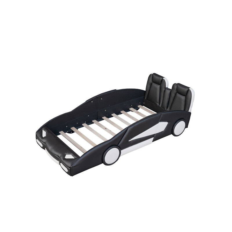 Race Car-Shaped Platform Bed with Wheels Fun & Sturdy Kids' Bed Frame