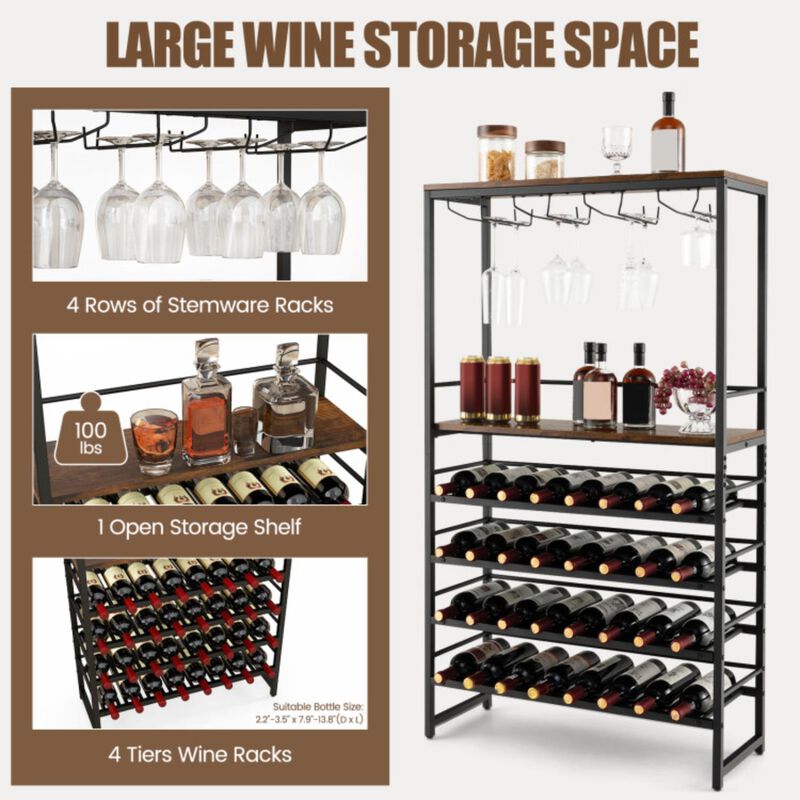 Hivvago Freestanding Wine Bakers Rack with 4-Tier Wine Storage and 4 Rows of Stemware Racks