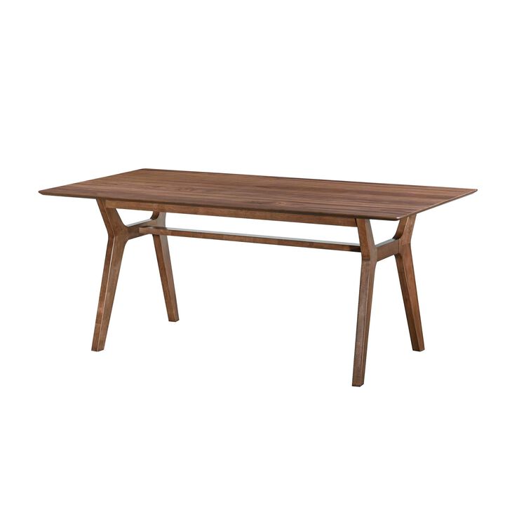 Thoi Dining Table, 71 Inch, Retro Angled Legs, Brown Solid Rubberwood - Benzara