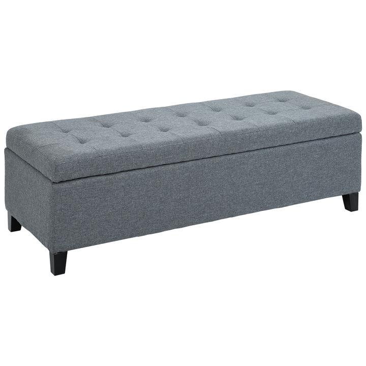 HOMCOM 51" Ottoman Storage Bench, Linen Fabric Storage Chest with Lift Top, Tufted Ottoman with Storage for Living Room, Entryway, Gray