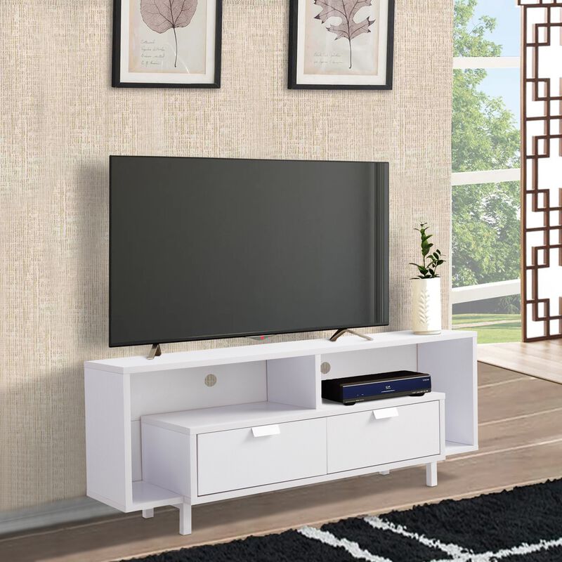 Jett 60 Inch TV Media Entertainment Console, 2 Drawers, 2 Shelves, White - Benzara