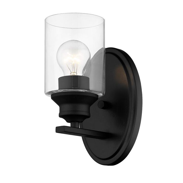 Hivvago One Light Matte Black Wall Light with Clear Glass Shade