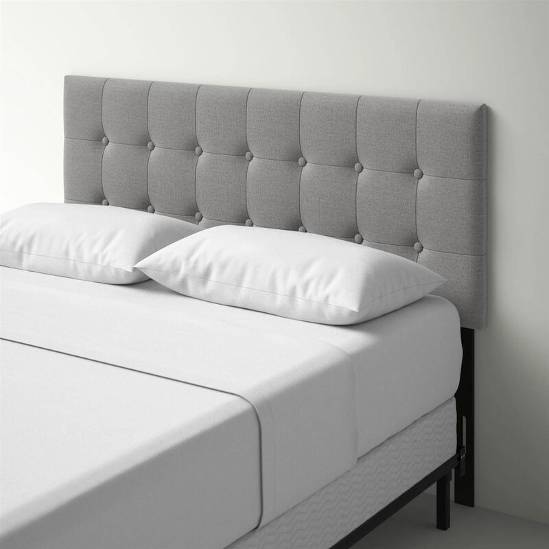 QuikFurn King size Mid-Century Style Button-Tufted Headboard in Grey Upholstered Fabric