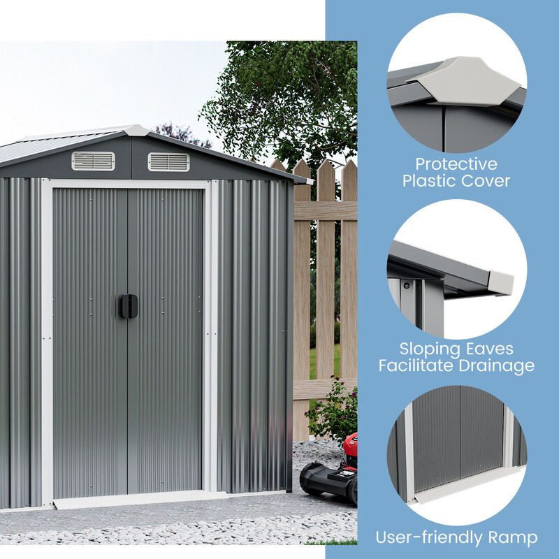 Galvanized Steel Storage Shed with Lockable Sliding Doors