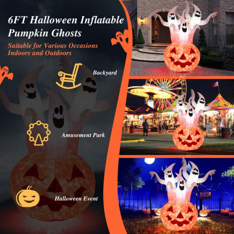 6FT Inflatable Halloween Ghost Spooky Yard Decoration with Pumpkin and Spinning Light image number 5