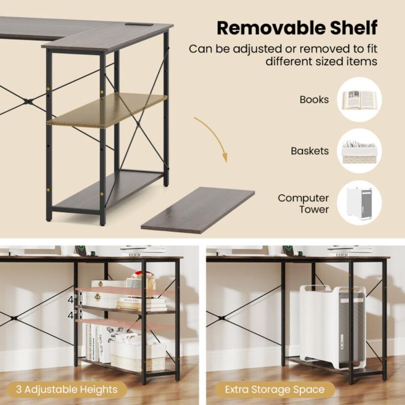 Hivvago L-shaped 47 Inch Reversible Corner Desk with Adjustable Storage Shelves