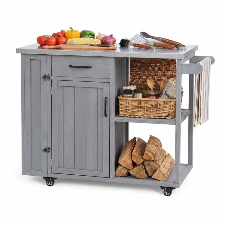 ELEMENT ACE Mobile Lockable Outdoor Kitchen Island Prep Cart with Stainless Top, Ample Storage and Racks for Patio Backyard Use
