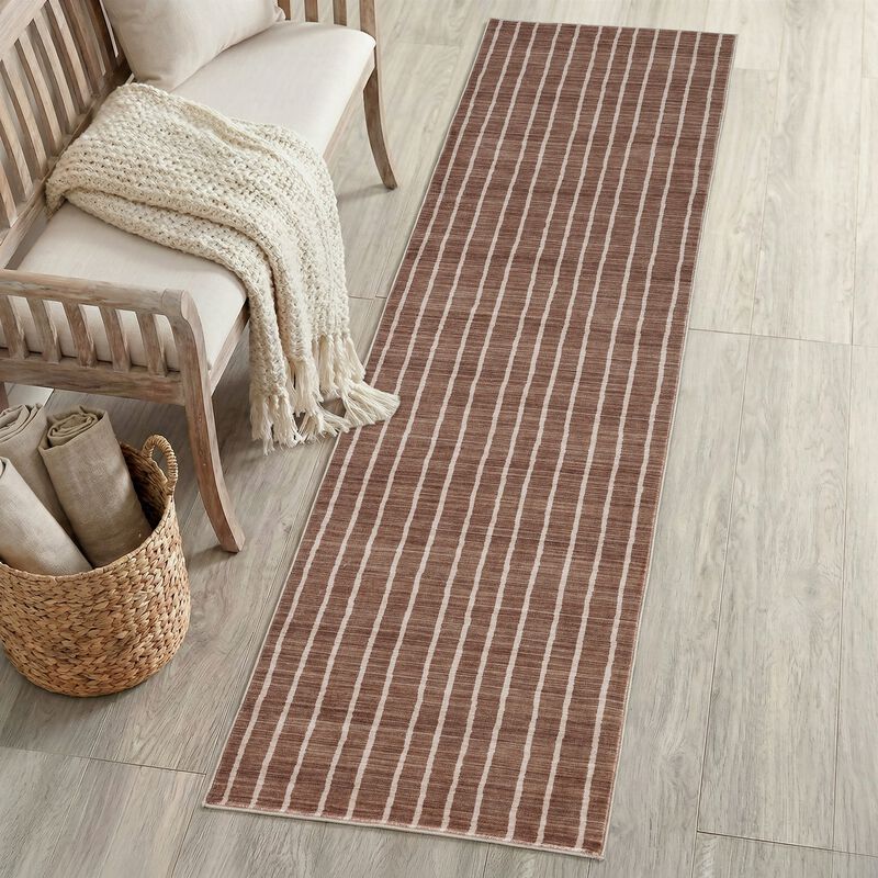 Orton Distressed Ticking Stripe Non-Slip Machine-Washable Area Rug image number 1
