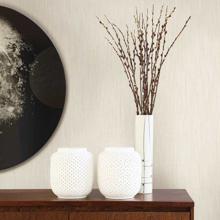 Chenille Off White Faux Linen Wallpaper (Set of 2)
