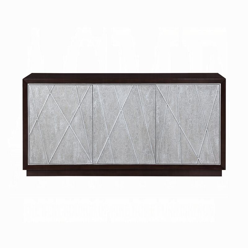 Sideboard Console Cabinet, Silver Metal Touch Open Door, 68 Inch Brown