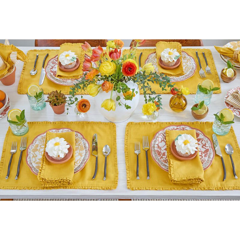 Solino Home 100% Pure Linen Placemats 14 x 19 Inch Set of 4 - Juliette Ruffle