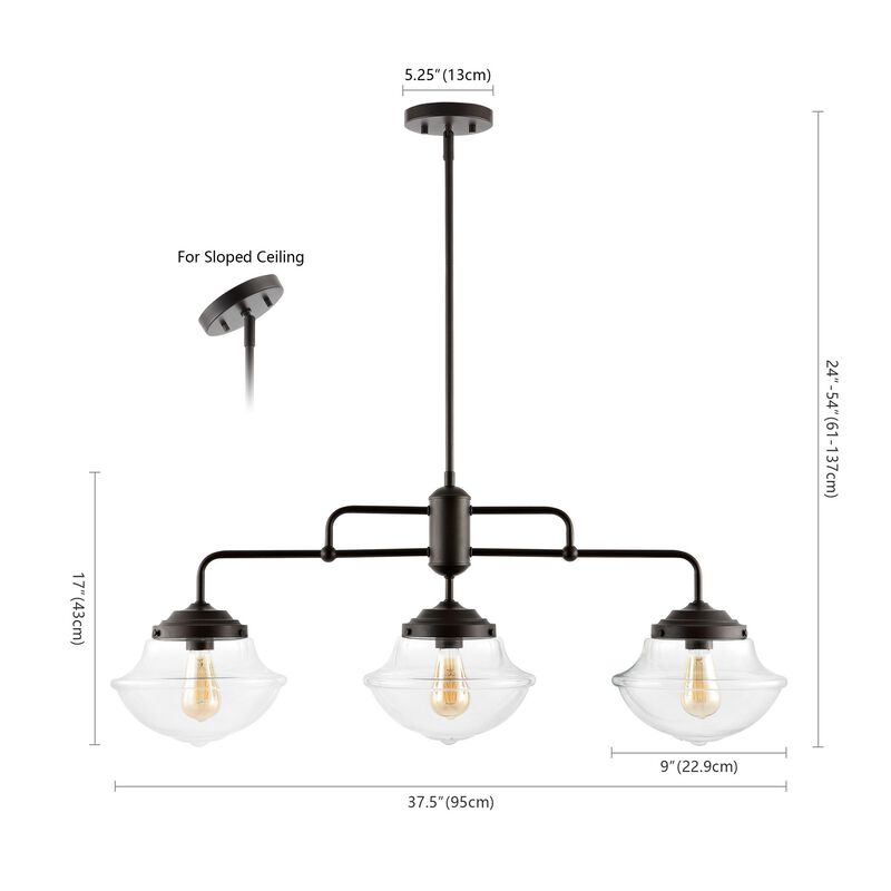 Avery 3-Light Industrial Farmhouse Rustic Iron/Glass Linear LED Pendant