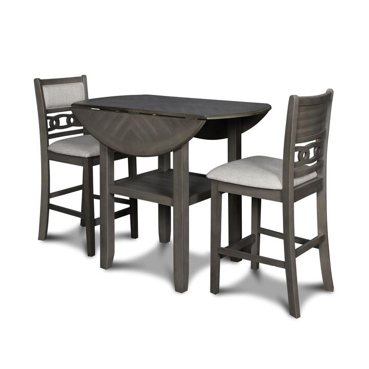 New Classic Furniture Furniture Gia Solid Wood Counter Drop Leaf Table 2 Chairs in Gray