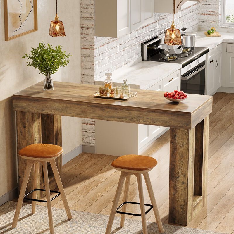 Counter Height Bar Table with Rectangular Base for Dining Room Kitchen and Home-Brown image number 5