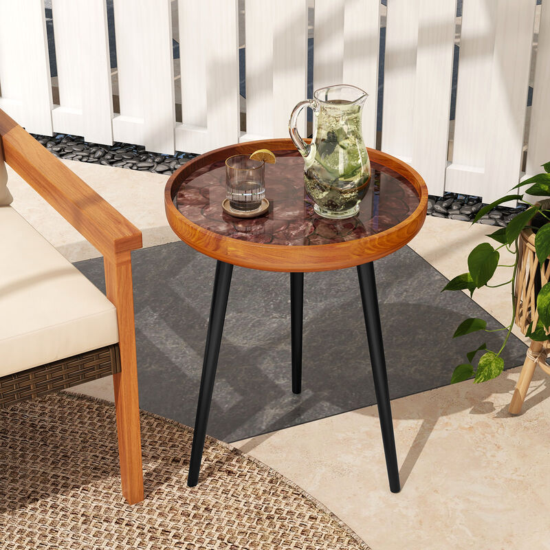 Round End Table with Sea Shell Decoration and Epoxy Resin Finish for Coastal or Beach-Themed Decor image number 5