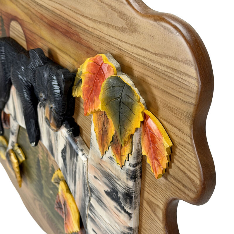 Bear Cub in Birch Forest Wood Wall Sculpture 24x34.5 Glossy Brown Indoor Decor image number 2