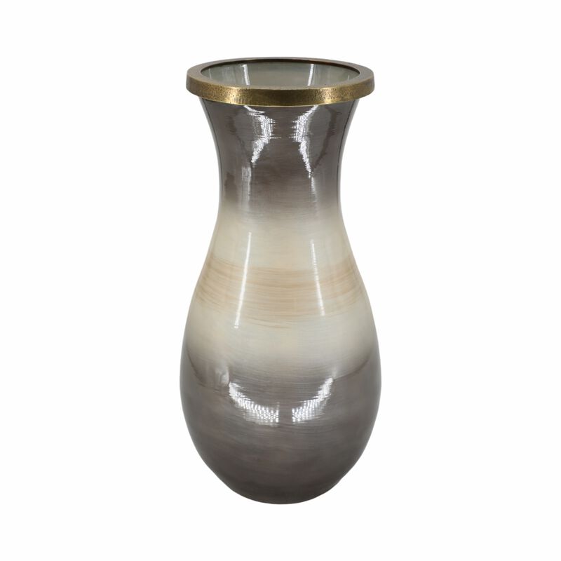 Glass 18" Vase With Metal Rim image number 2
