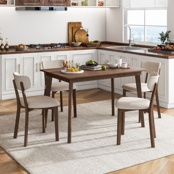 Dining Table Set for  Five Piece with 4 Solid Rubber Wood Frame and Padded Seats Chair-Brown