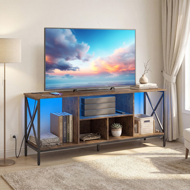 Entertainment Center TV Stand with LED Lighting and Power Outlets image number 4