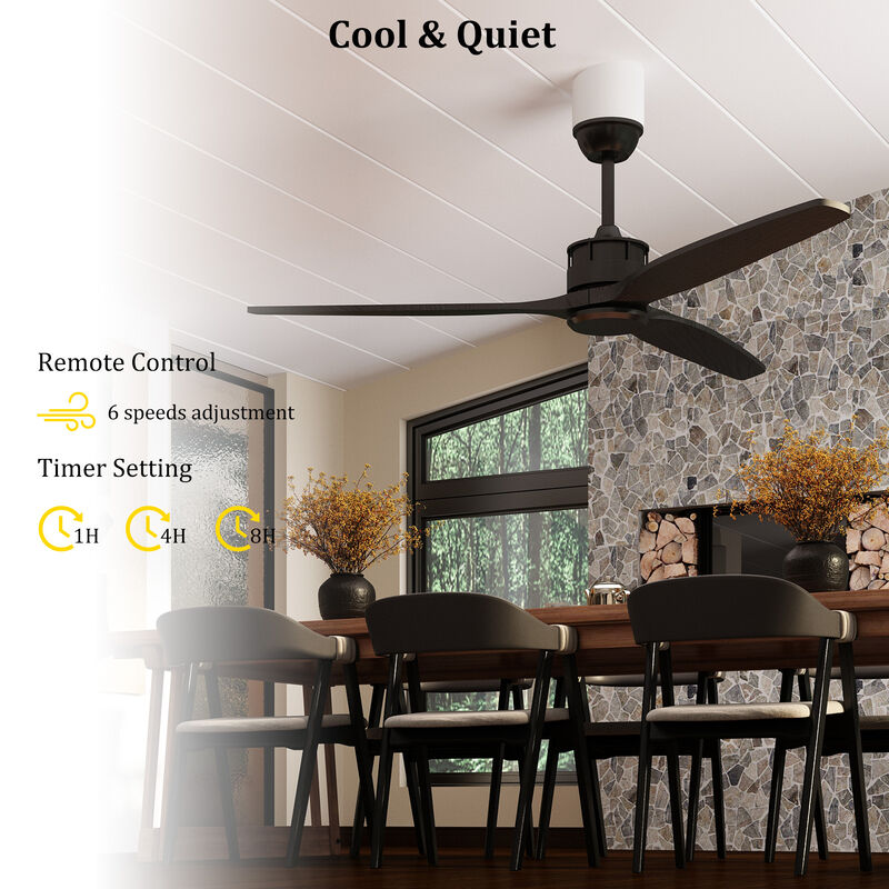 Indoor/Outdoor Use 60 in. Black 3 Wooden Blade Propeller Ceiling Fan with Remote Control, DC Motor, 6-Speed Adjustable