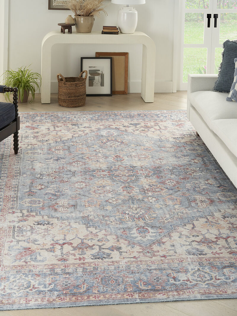 Machine Washable Series 1 SR104 Blue/Multicolor 7'10" x Round Rug