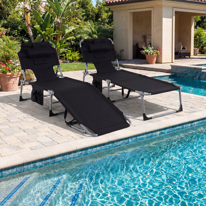 Set of 2 Folding Chaise Lounge Chairs with 4-Position Adjustable Backrest