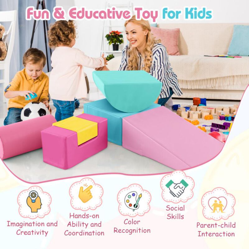 Hivvago 6 Pieces Foam Climbing Blocks Indoor Climb and Crawl Activity Playset with Rectangles