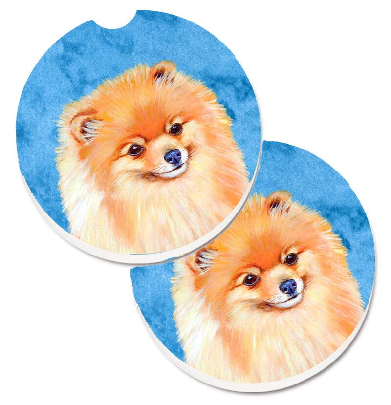 Caroline's Treasures Blue Pomeranian Set of 2 Cup Holder Car Coasters LH9395BUCARC, 2.56, Multicolor image number 0