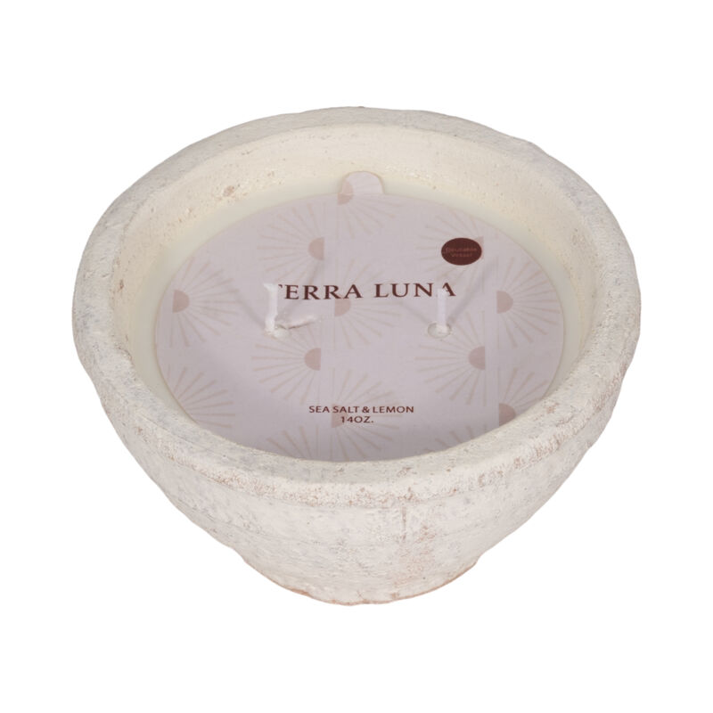 6" 14 Oz Sea Salt & Lemon Bowl Candle, White image number 2