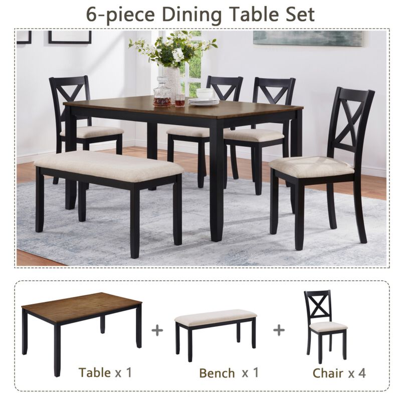 Vusmap Farmhouse 6‑Piece Dining Table Set image number 8