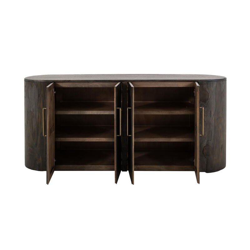 Eray Sideboard Buffet Cabinet Console, 4 Door Bronze, Black Mango Wood
