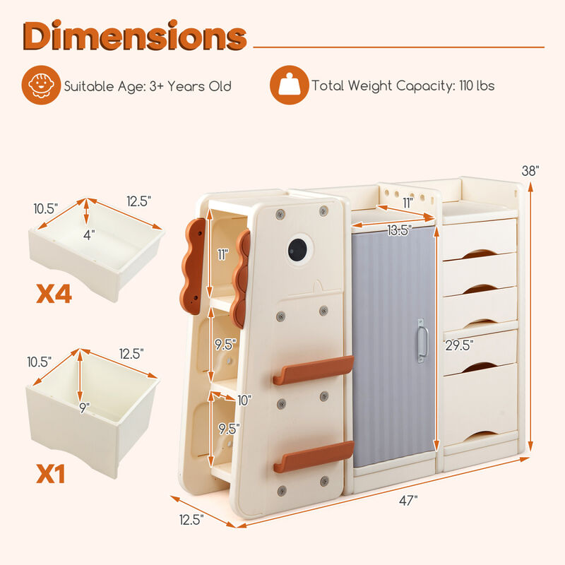 Toy Storage Organizer for Kids with 5 Removable Bins and Shelves image number 2