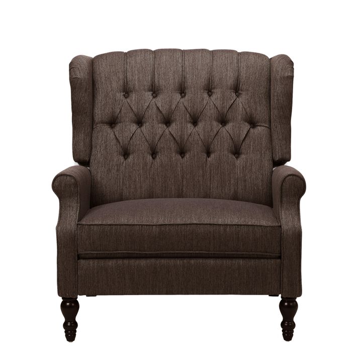 Jade Oversize Wide Chair Manual Recliner, Wingback, Brown Tufted - Benzara