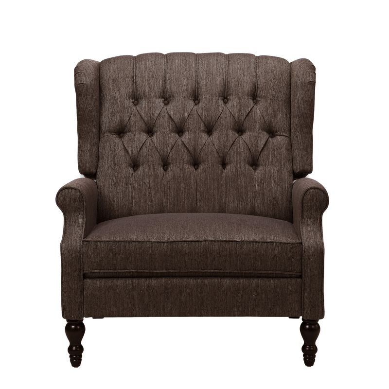 Jade Oversize Wide Chair Manual Recliner, Wingback, Brown Tufted - Benzara