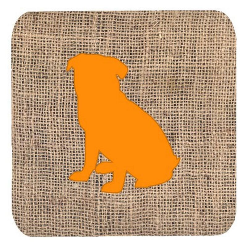 Caroline's Treasures BB1084-BL-OR-FC Pug Burlap and Orange Foam Coasters (Set of 4), 3.5 H x 3.5 W, Multicolor