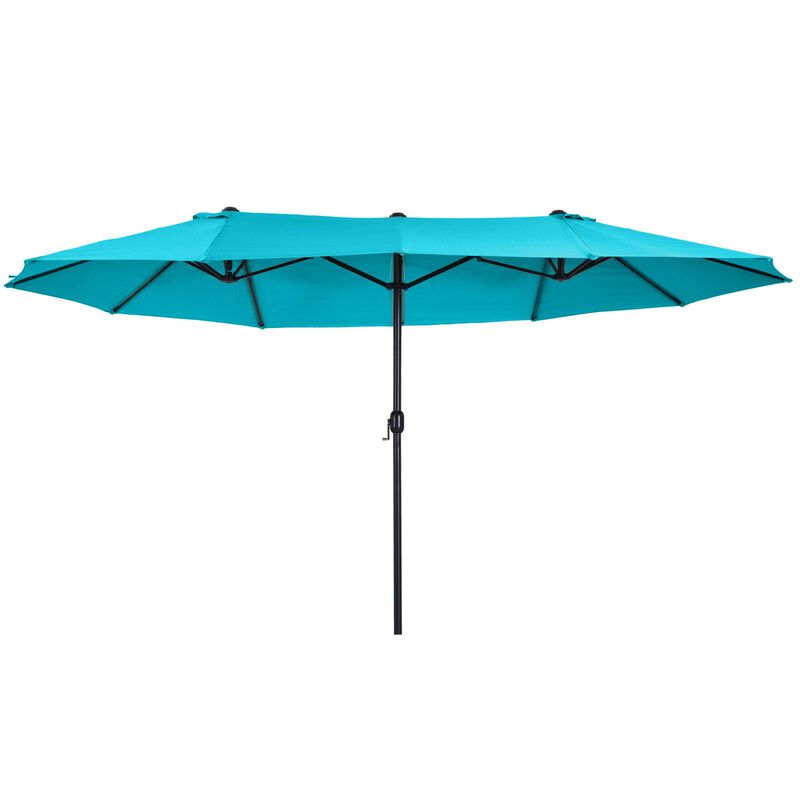 Blue Sun Shield: 15ft Rectangular Double-Canopy Patio Umbrella with Base