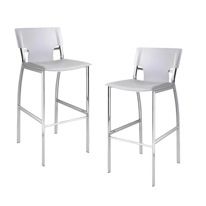 HomeRoots Set of Two 25" White and Silver Faux Leather and Metal Low Back Counter Height Bar Chairs image number 2