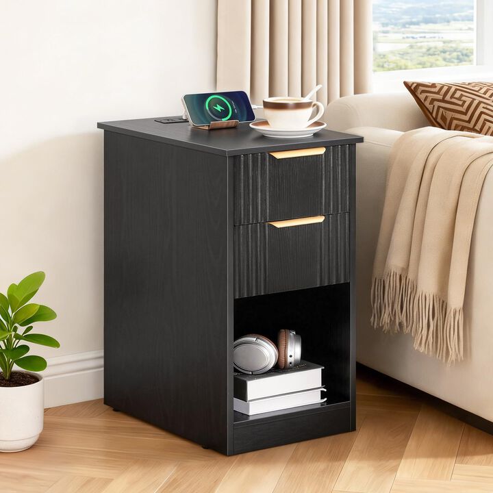 Modern End Table Nightstand with Charging Station and Storage