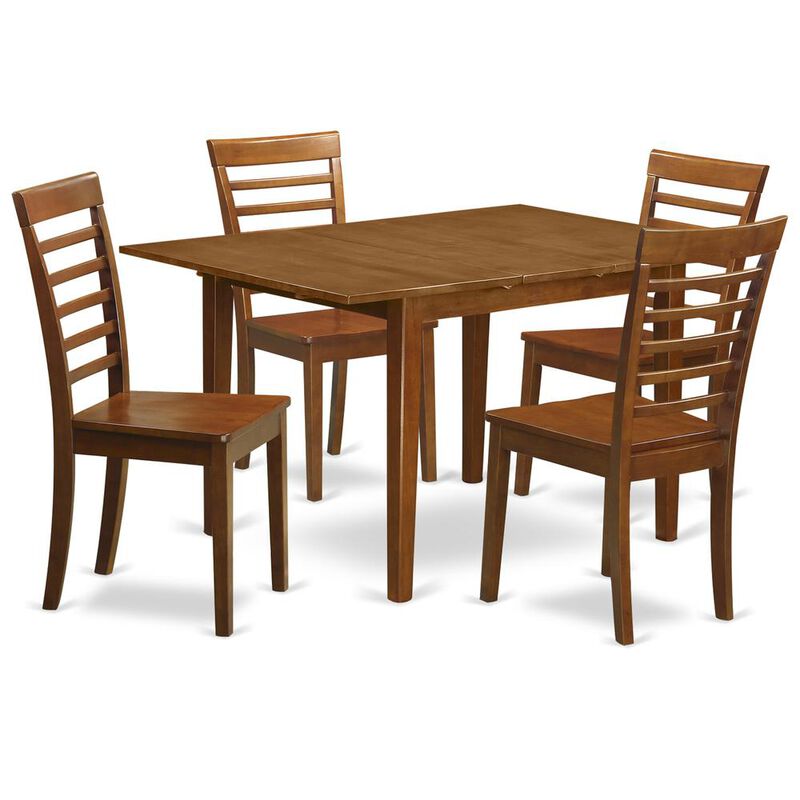 5 Pc Milan with Leaf and 4 Wood Seat Chairs in Saddle Brown .