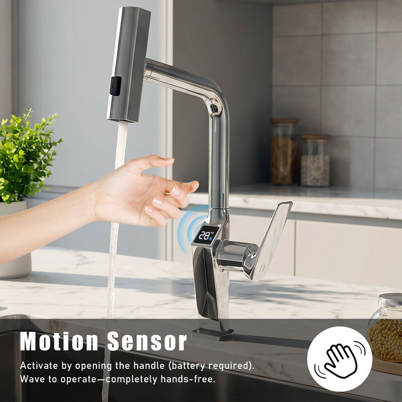 Touchless Kitchen Sink Faucet with LED Temperature Display, 3‑Function Pull‑Out Sprayer & 360&deg; Swivel Spout image number 3
