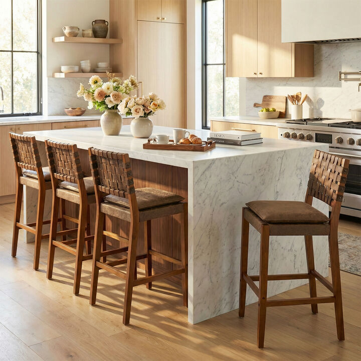 Christopher Knight Home Shawna Contemporary Rubberwood Faux Leather Upholstered Barstools (Set of 4)