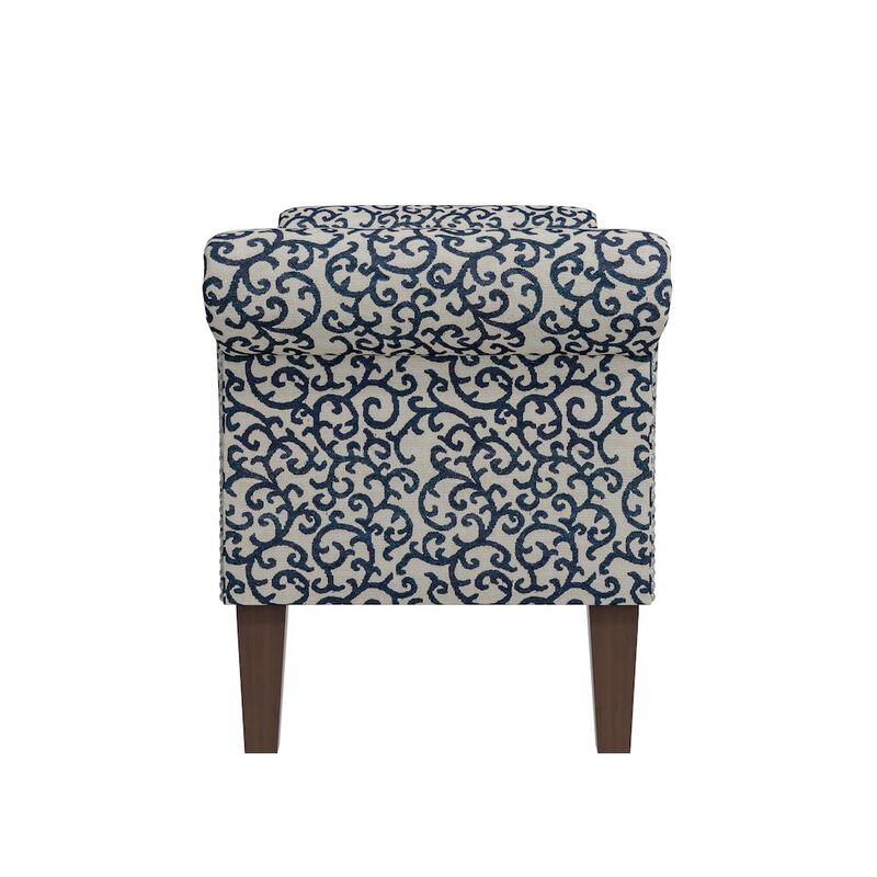 HL Home Furnishings Rolled Arm Storage Ottoman in Black Curly Vine