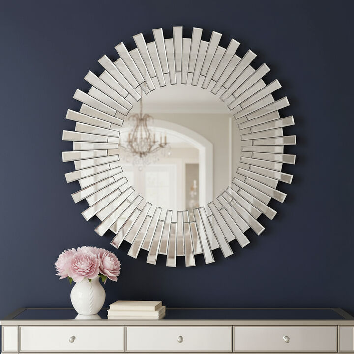 HomeRoots 18" Silver Glass Sunburst Framed Accent Mirror