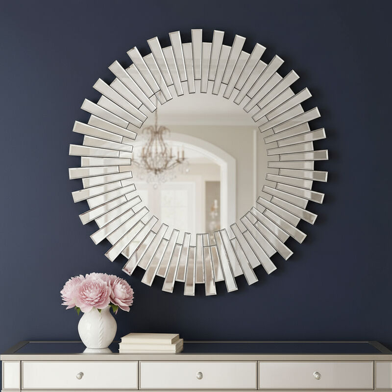 HomeRoots 18" Silver Glass Sunburst Framed Accent Mirror image number 1
